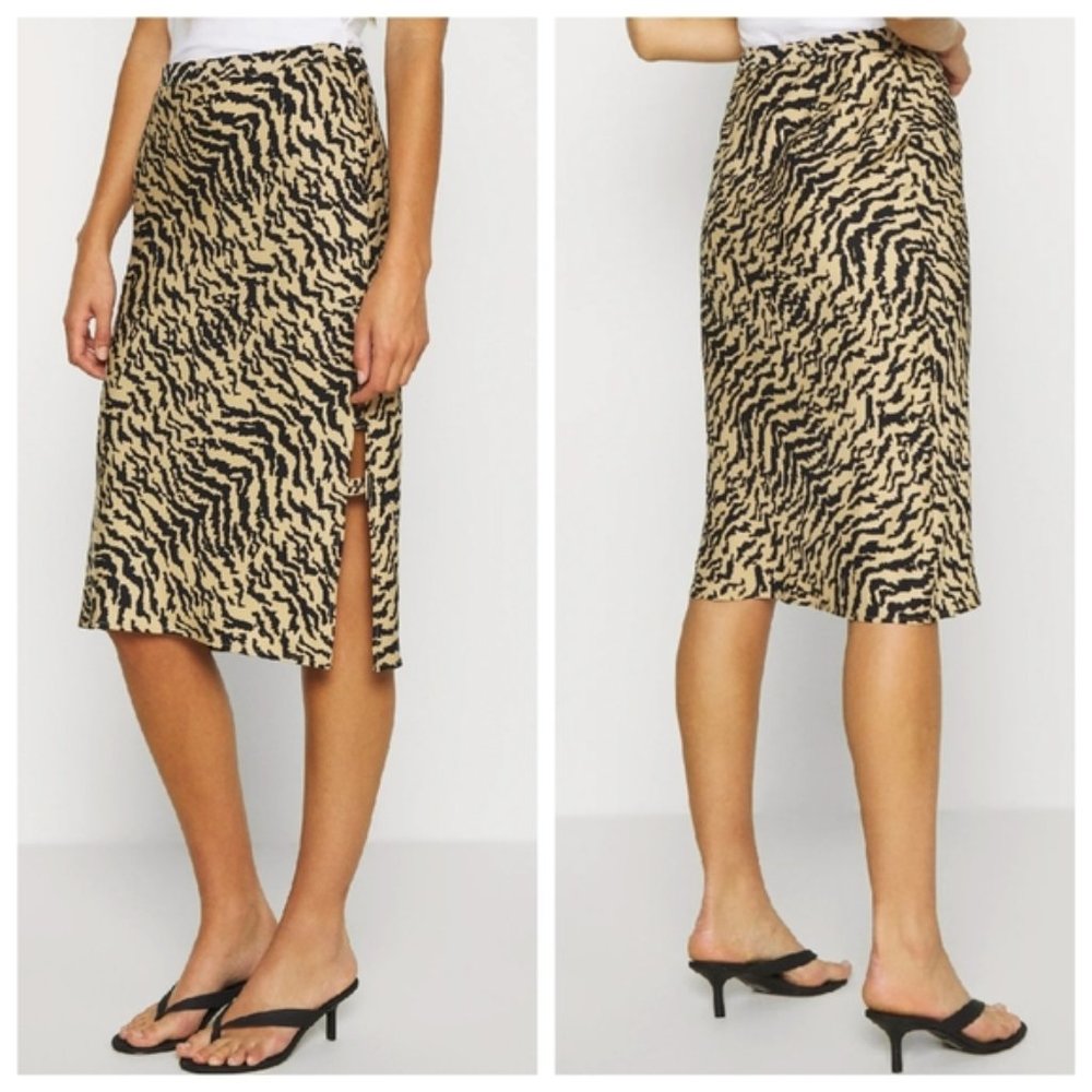 GOOD AMERICAN Sand Zebra Bias Slit Midi Skirt Size 2